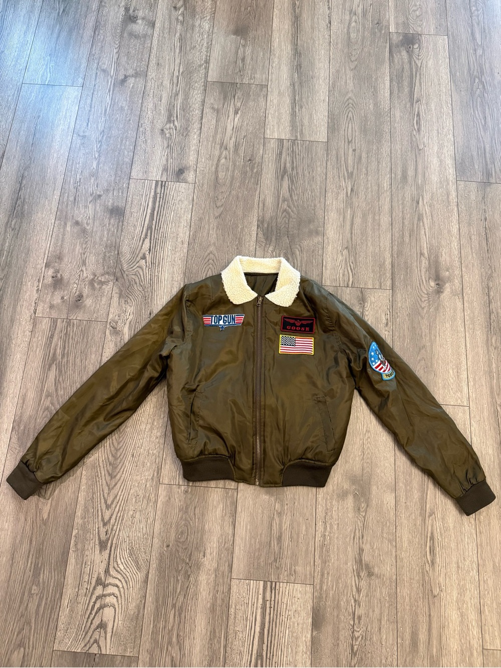 Top Gun Leg Avenue Green Flight Bomber Jacket With Goose Maverick Patches Medium